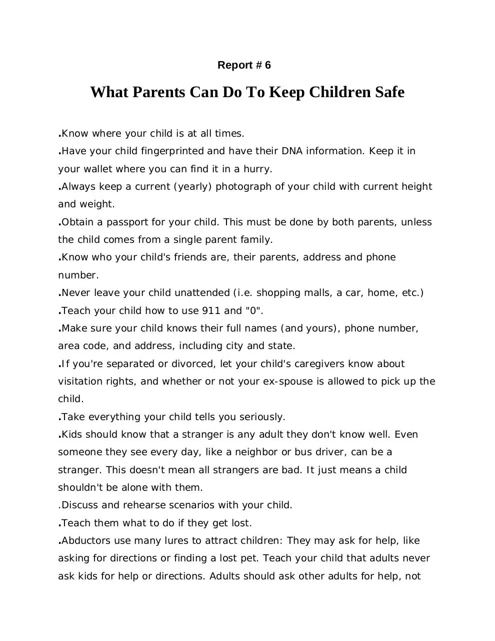 Page 1 of 3, Report 6 What Parents Can Do To Keep Children Safe