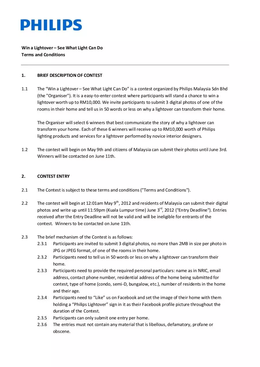 Page 1 of 6, LightoverContest T&C
