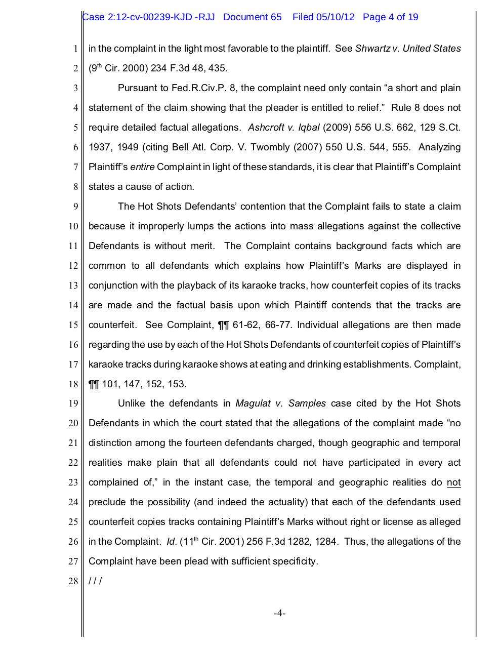 65 - Slep-Tone's response to Hot Shots' Motion to Dismiss.pdf - page 4/19