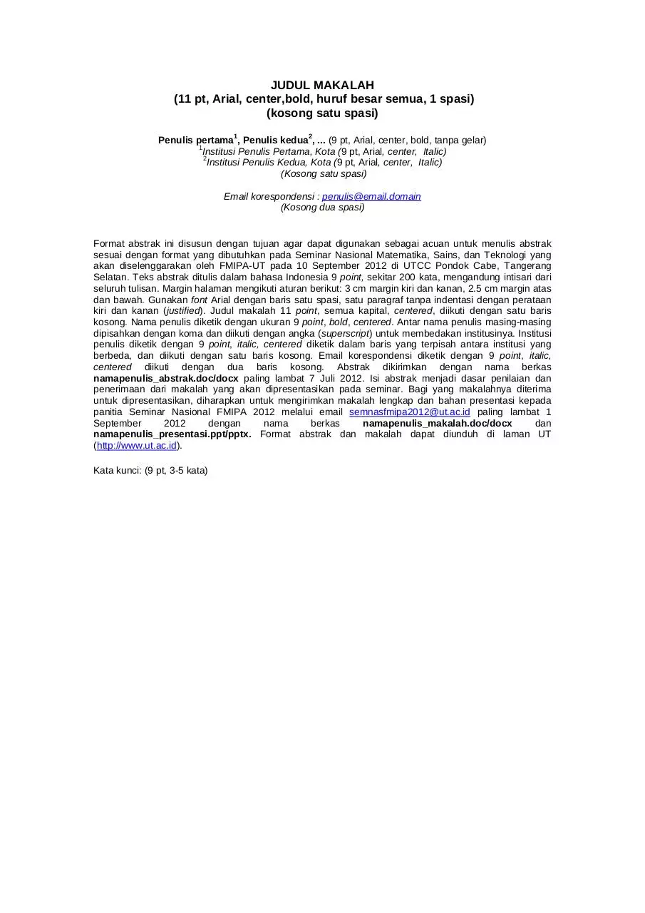 Page 1 of 1, format abstrak 2012