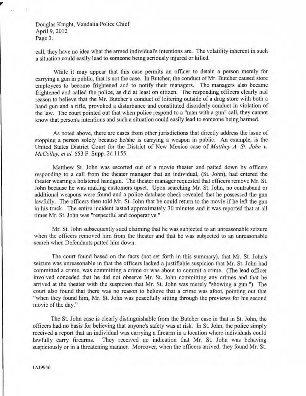 Page 4 of 6, Vandalia Police Bulletin 12 06 with letter