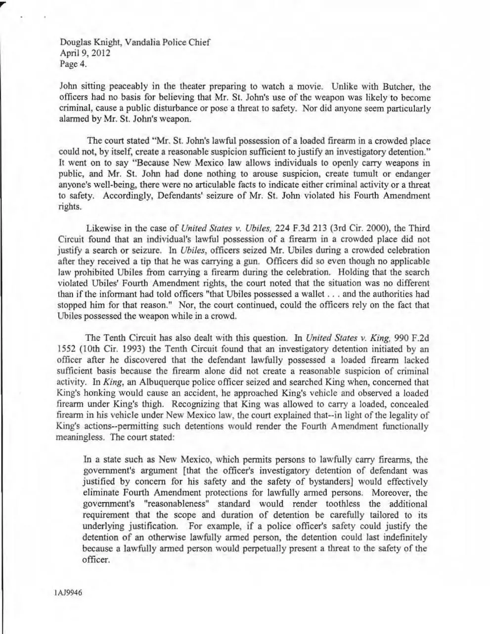 Page 5 of 6, Vandalia Police Bulletin 12 06 with letter