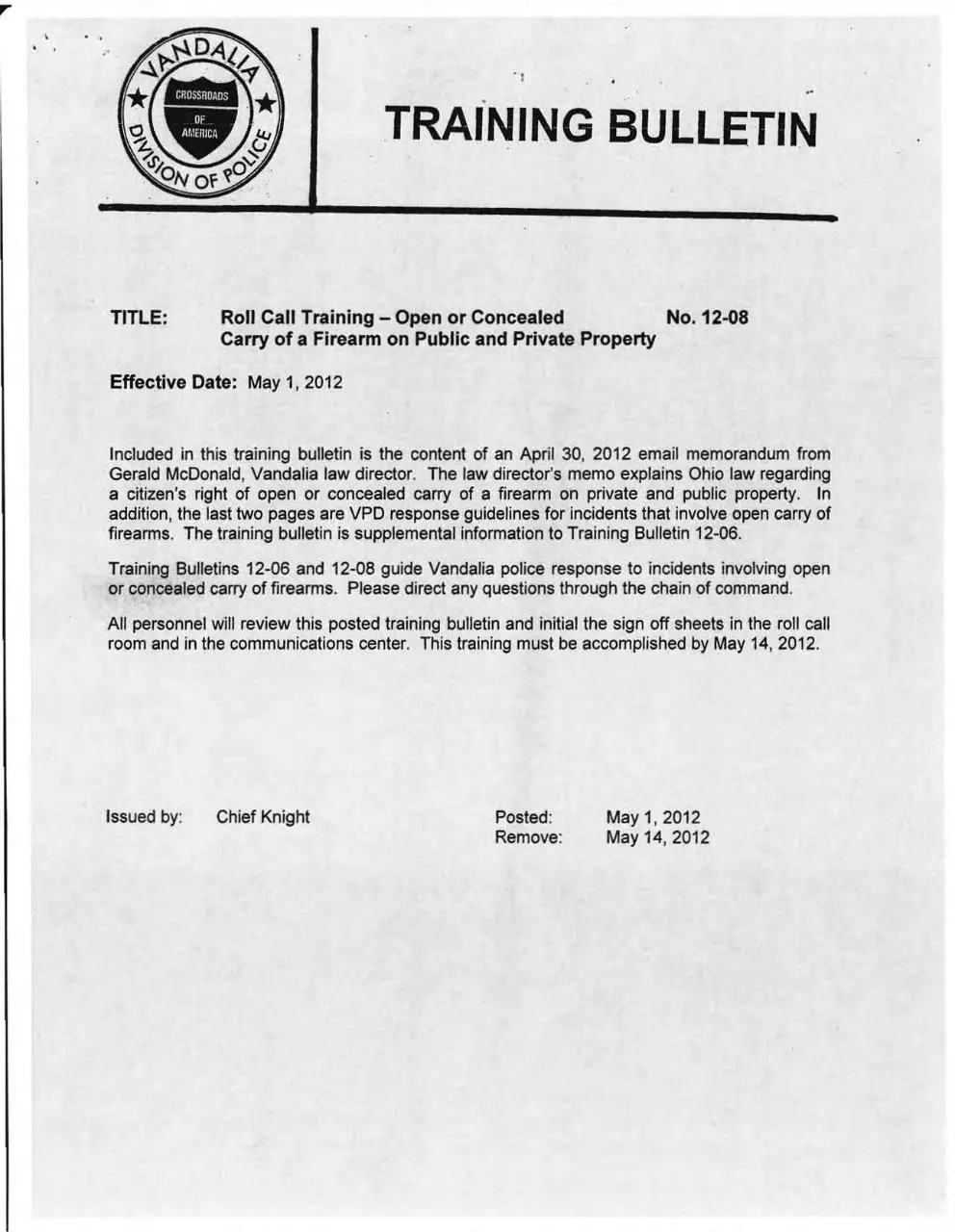 Page 1 of 5, Vandalia Police Bulletin 12 08