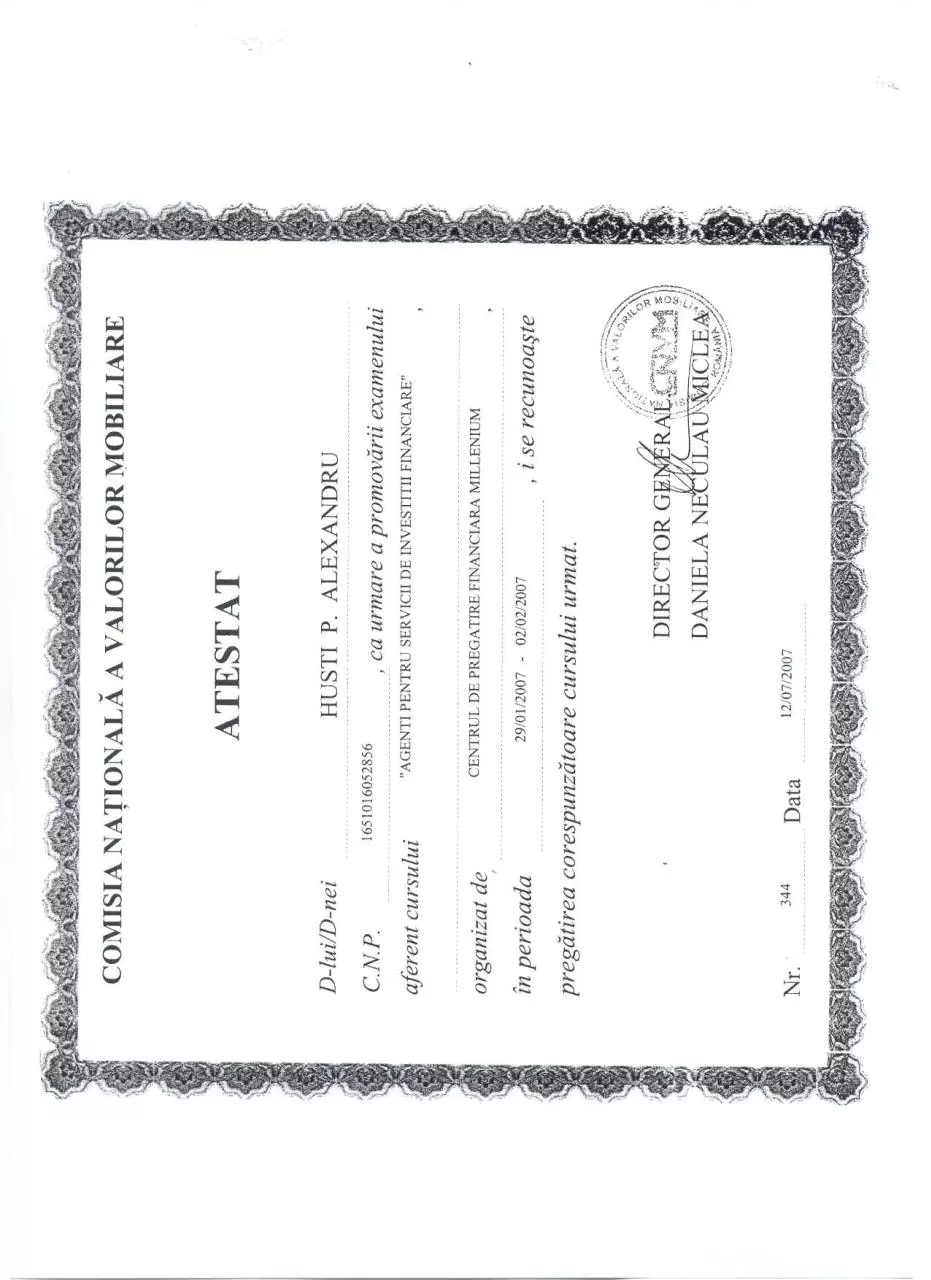 Page 1 of 1, ATESTAT HUSTI