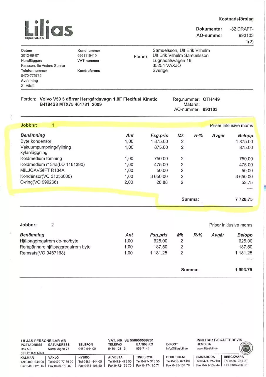 Page 1 of 2, Kostnadsförslag Liljas