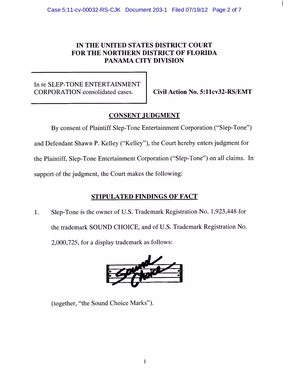 Page 2 of 7, Panama 203.1 Consent Judgment Shawn P. Kelley