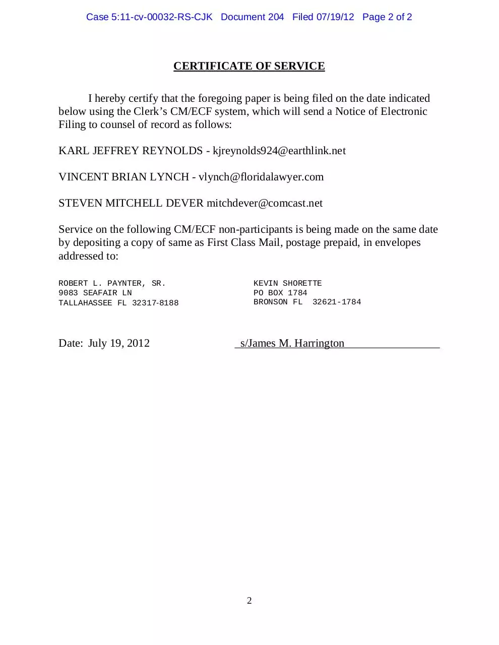 Page 2 of 2, Panama 204 Plaintiff's Notice of Voluntary Dismissal re Tequila Mexico of Pensacola, Inc.