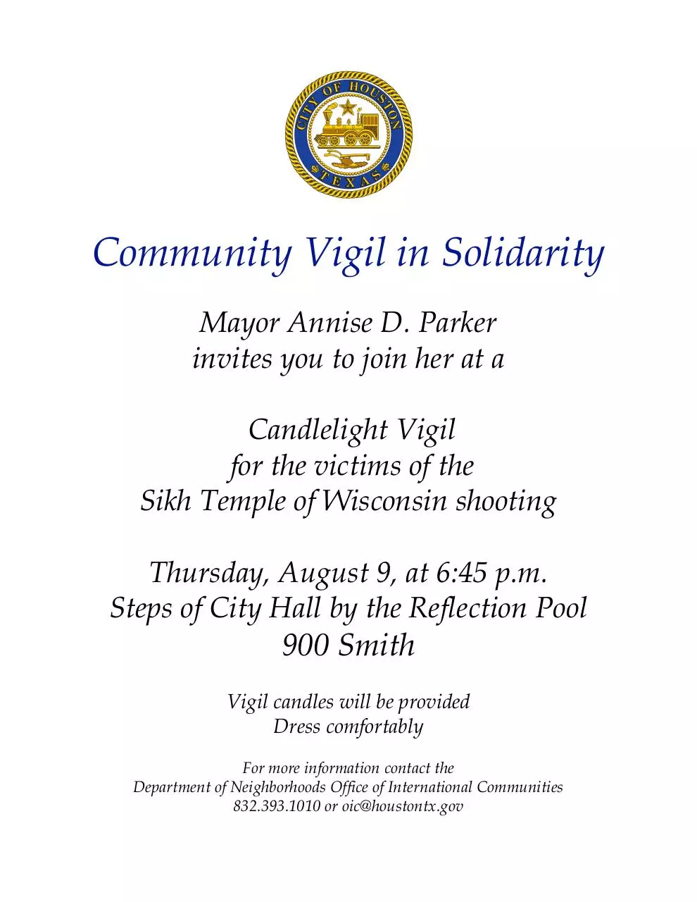 Page 1 of 1, Vigil Invitation
