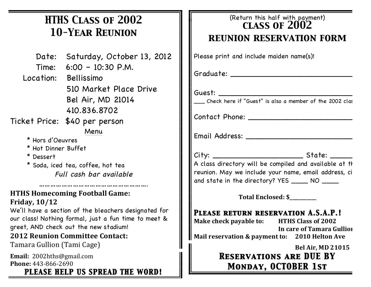 Document preview - HTHS Class of 2002 reunion form.pdf - Page 1/1