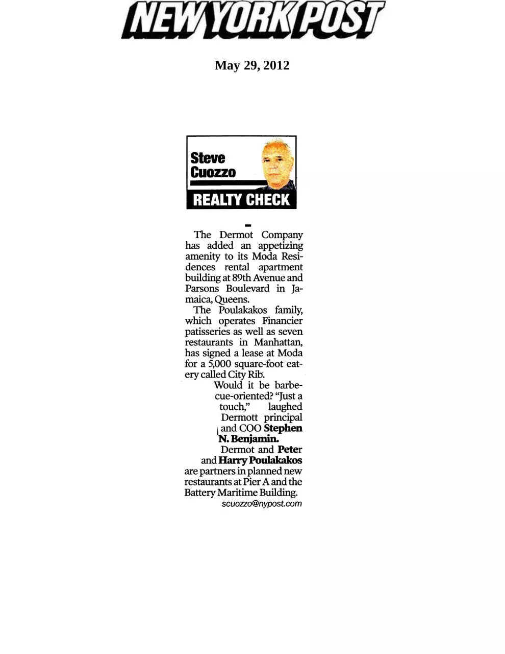 Page 1 of 1, 5 29 12 New York Post Realty Check City Rib