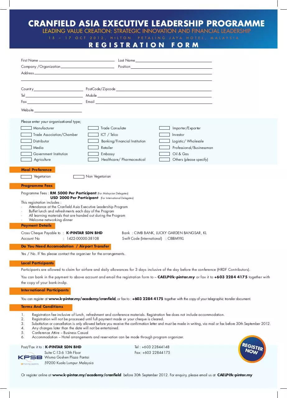 Page 1 of 1, REGISTRATION FORM