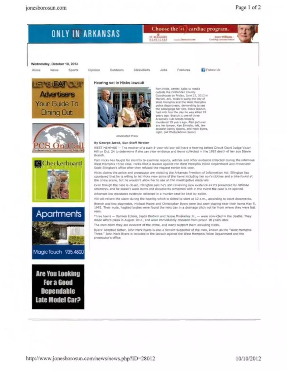 Page 1 of 1, Jonesboro Sun Hearing Set