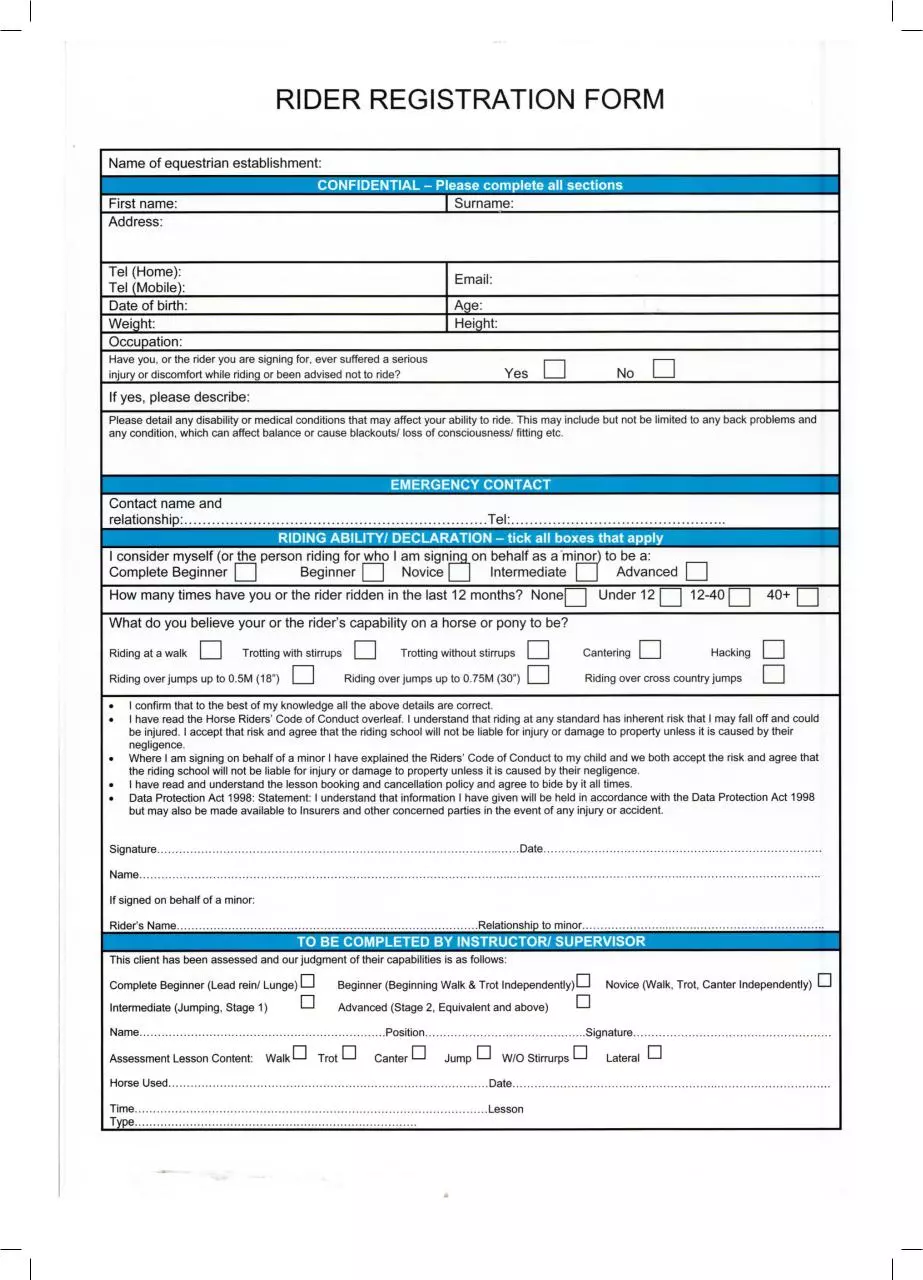 Page 1 of 2, BEC Riders Form