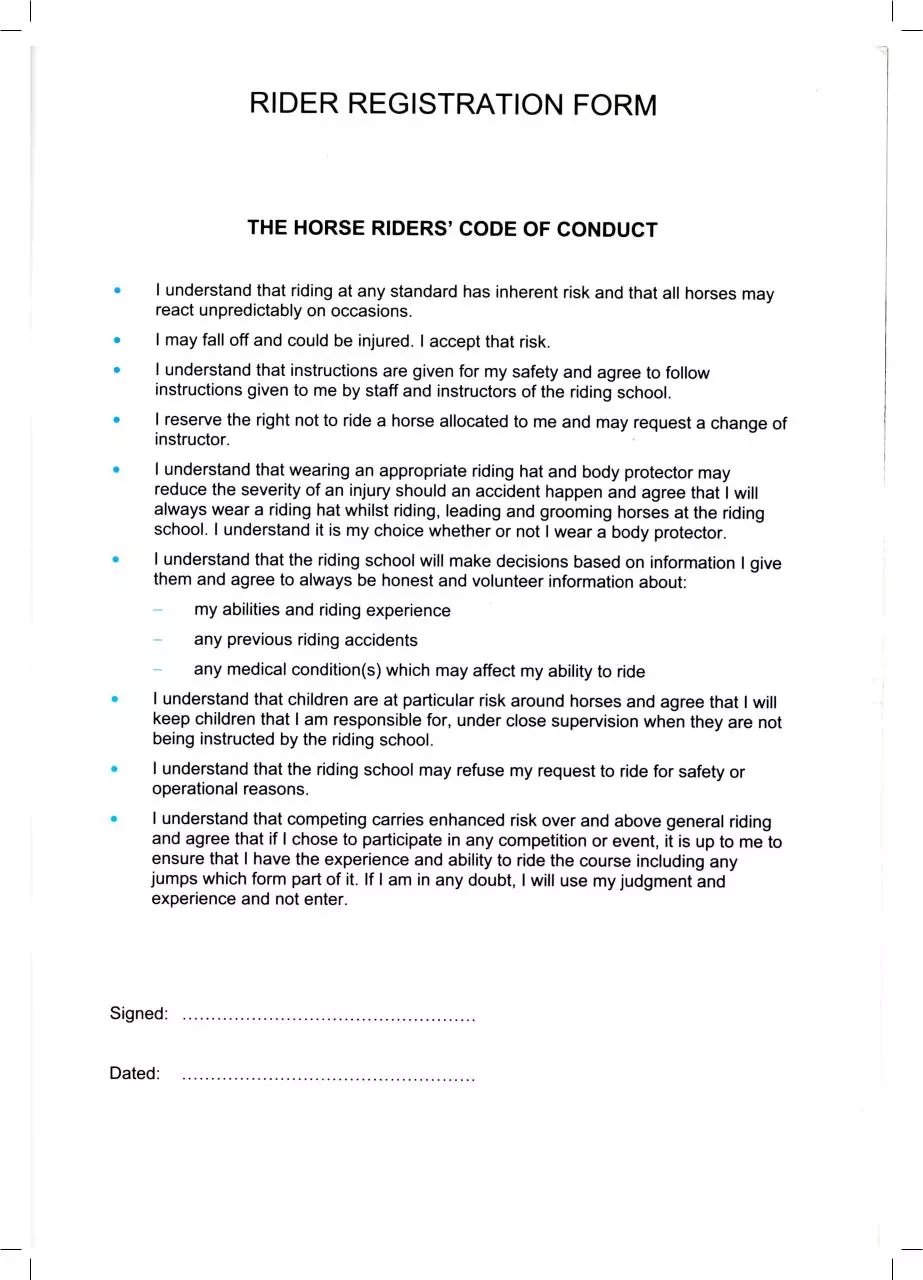 Page 2 of 2, BEC Riders Form