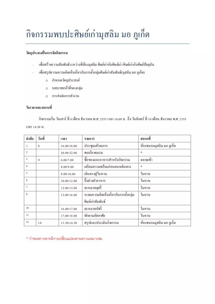 Page 1 of 1, กำหนดการร่วมกิจกรรมพบปะศิษย์เก่ามอ