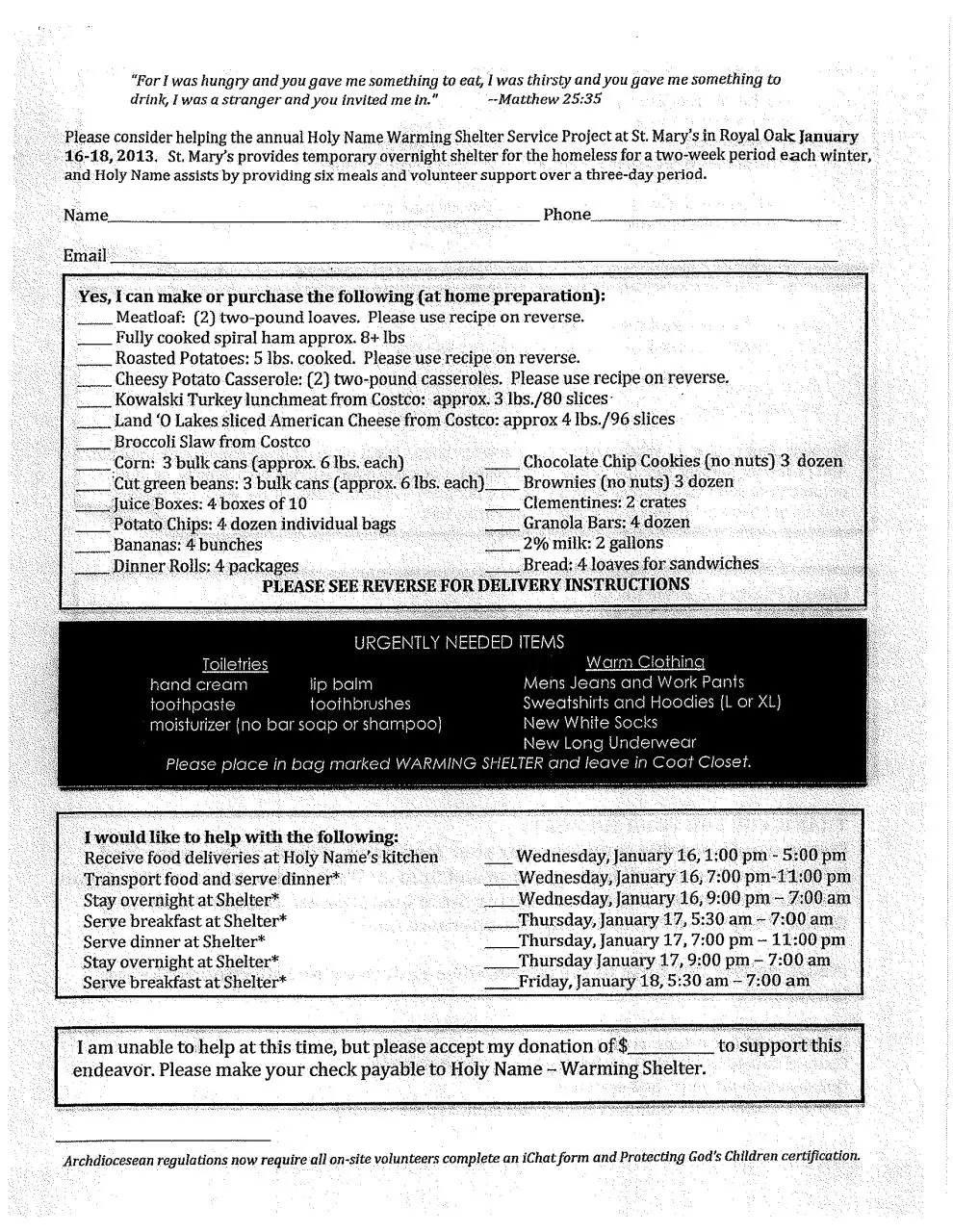Page 1 of 2, HolyName Warming Shelter