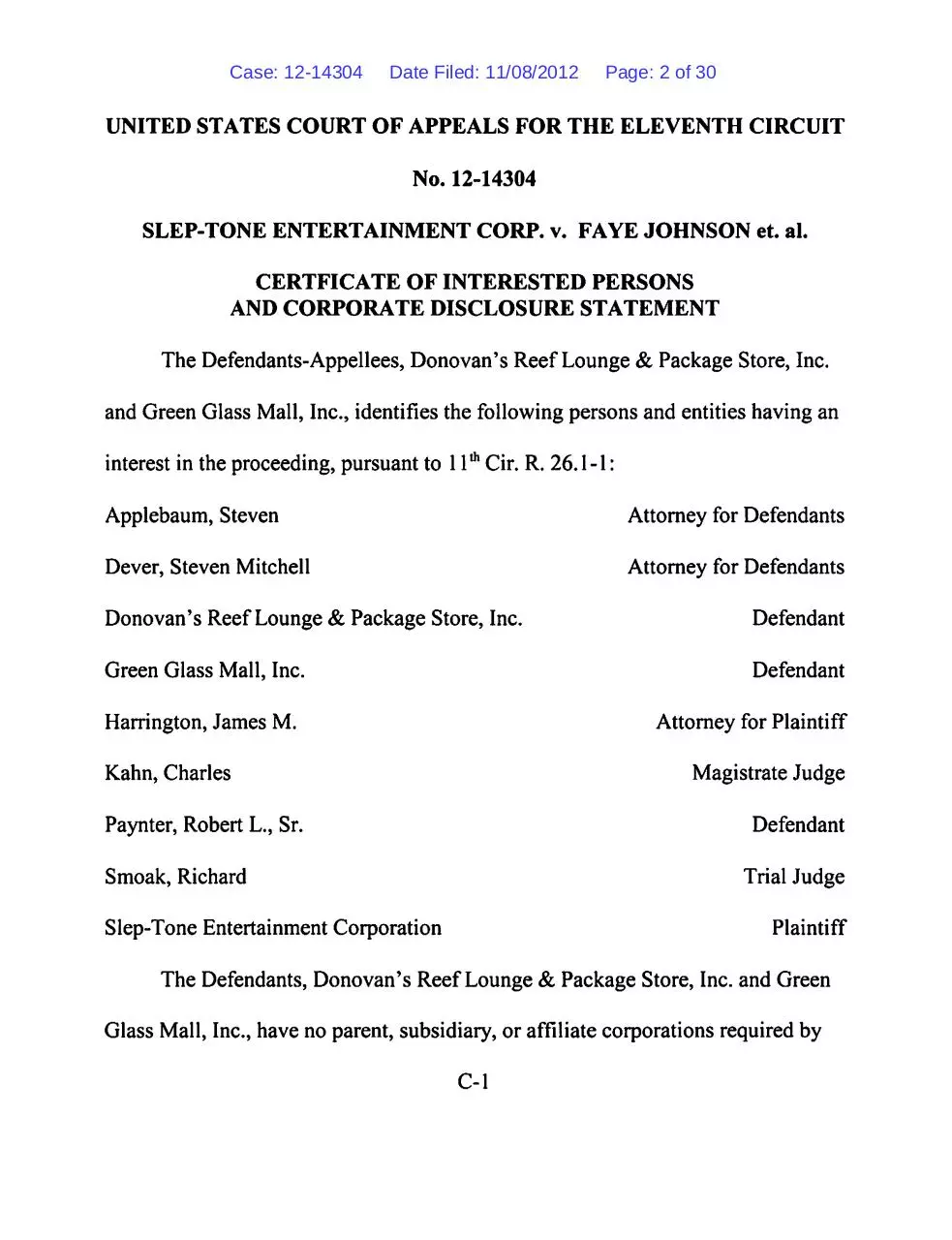 Page 2 of 30, Answering 11th circuit brief