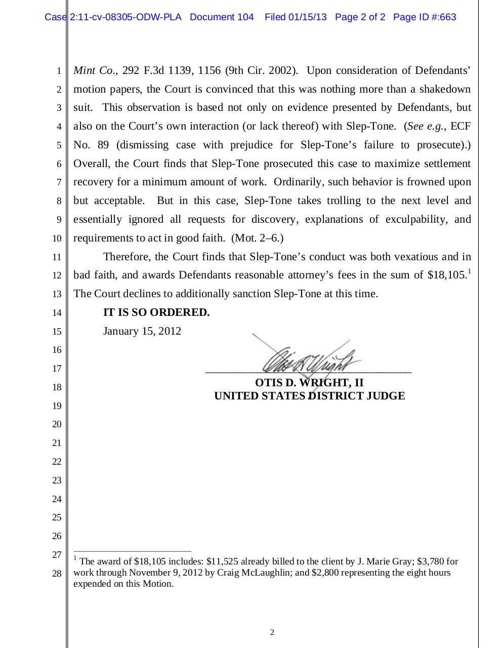 Document preview 104 - Order granting attorney's fees.pdf - page 2/2