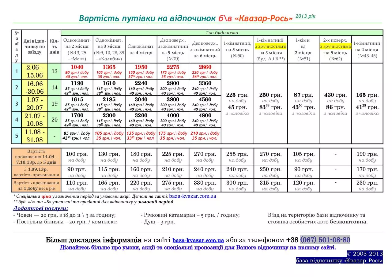 Page 1 of 1, price kvazar 2013
