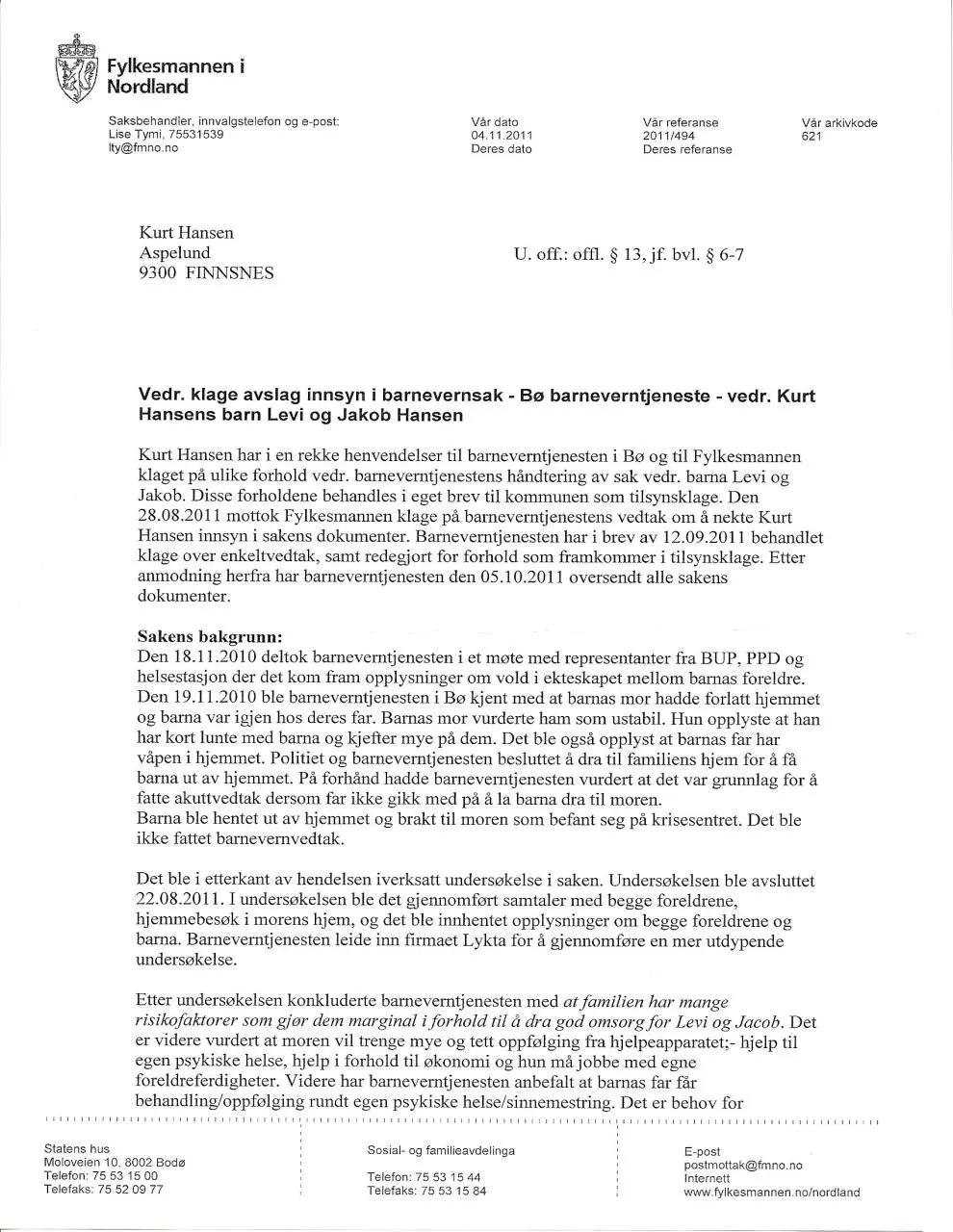 Page 1 of 8, svar fra fylkesmannen i nordland
