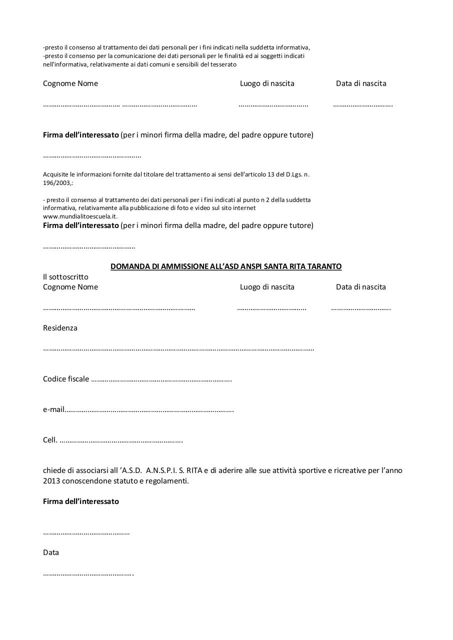 Document preview consenso informato Mundialito 2013 NUOVO.pdf - page 2/2