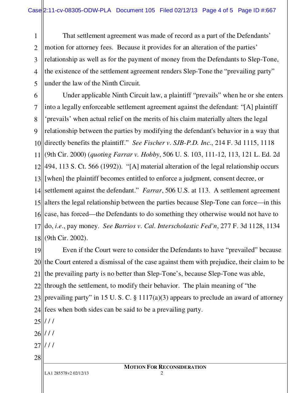 Document preview 105 - Motion for Reconsidearation (Harrington).pdf - page 4/5