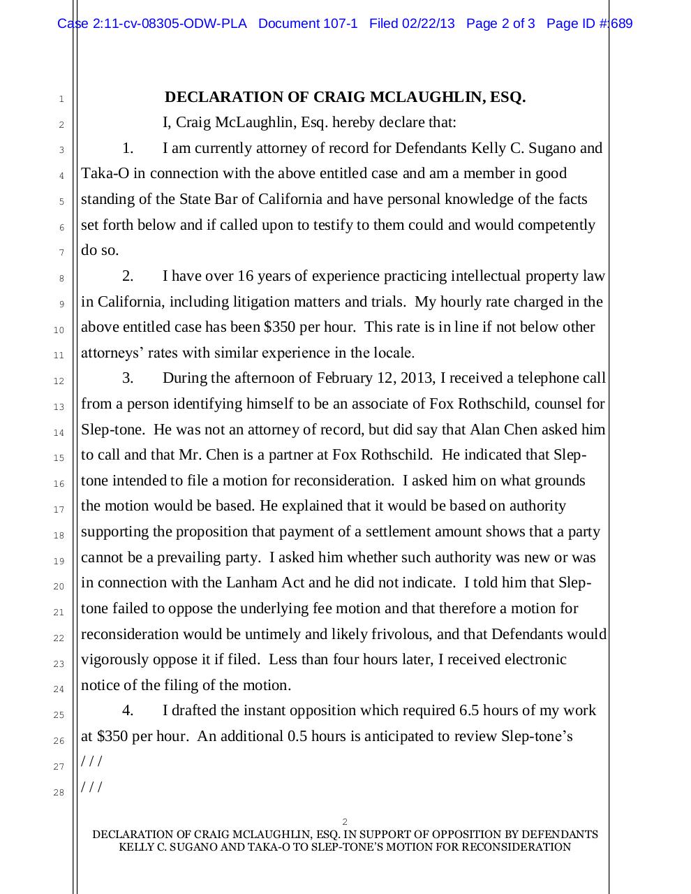Document preview 107 - 1 Exhibit McLaughlin declaration.pdf - page 2/3