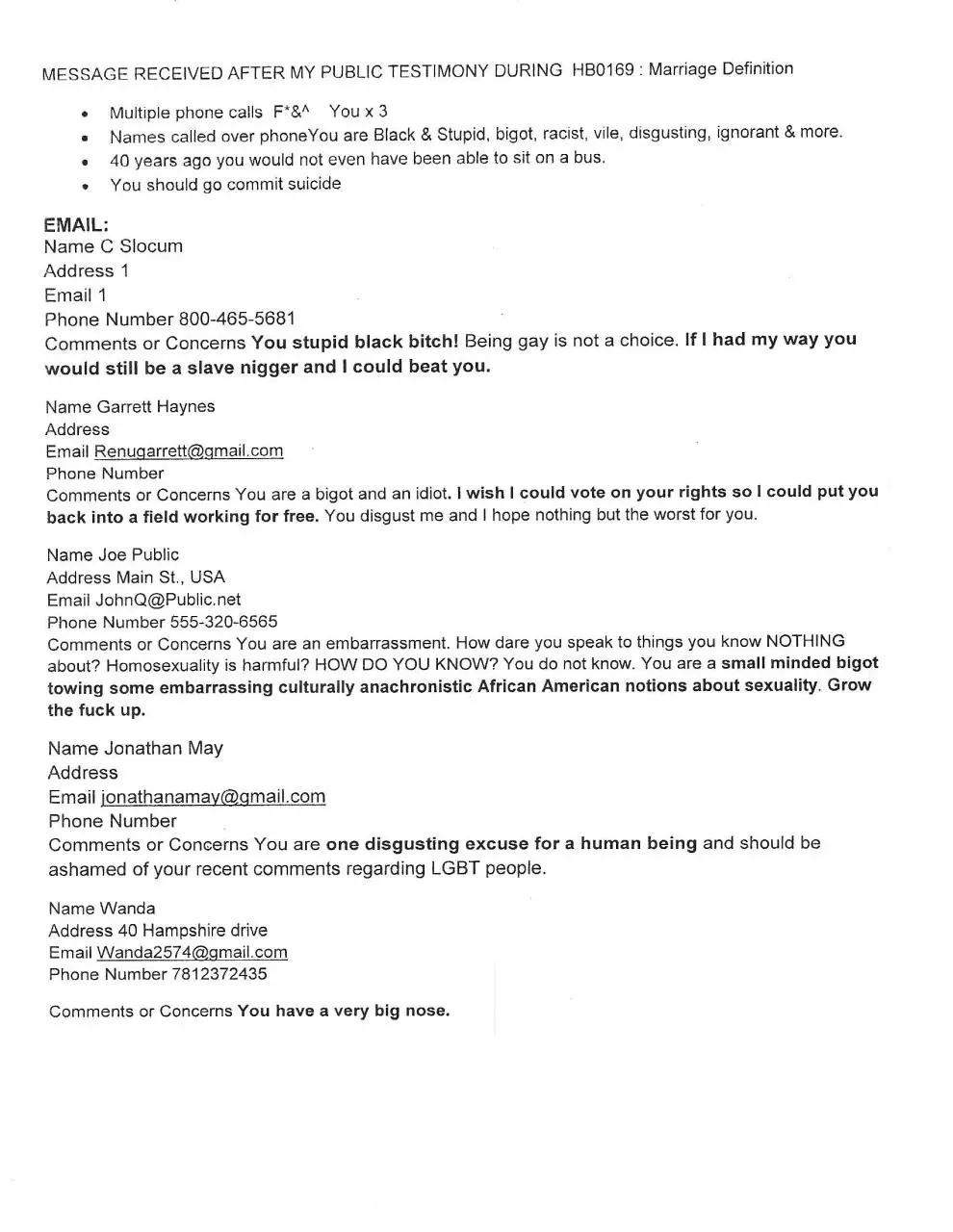 Page 1 of 2, E mails to Lynn Hutchings