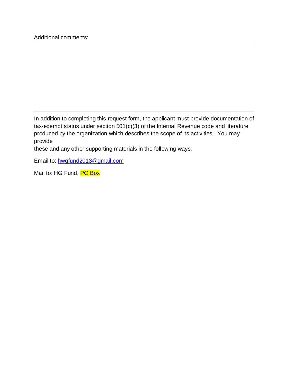 Page 2 of 2, HG Fund Request Form