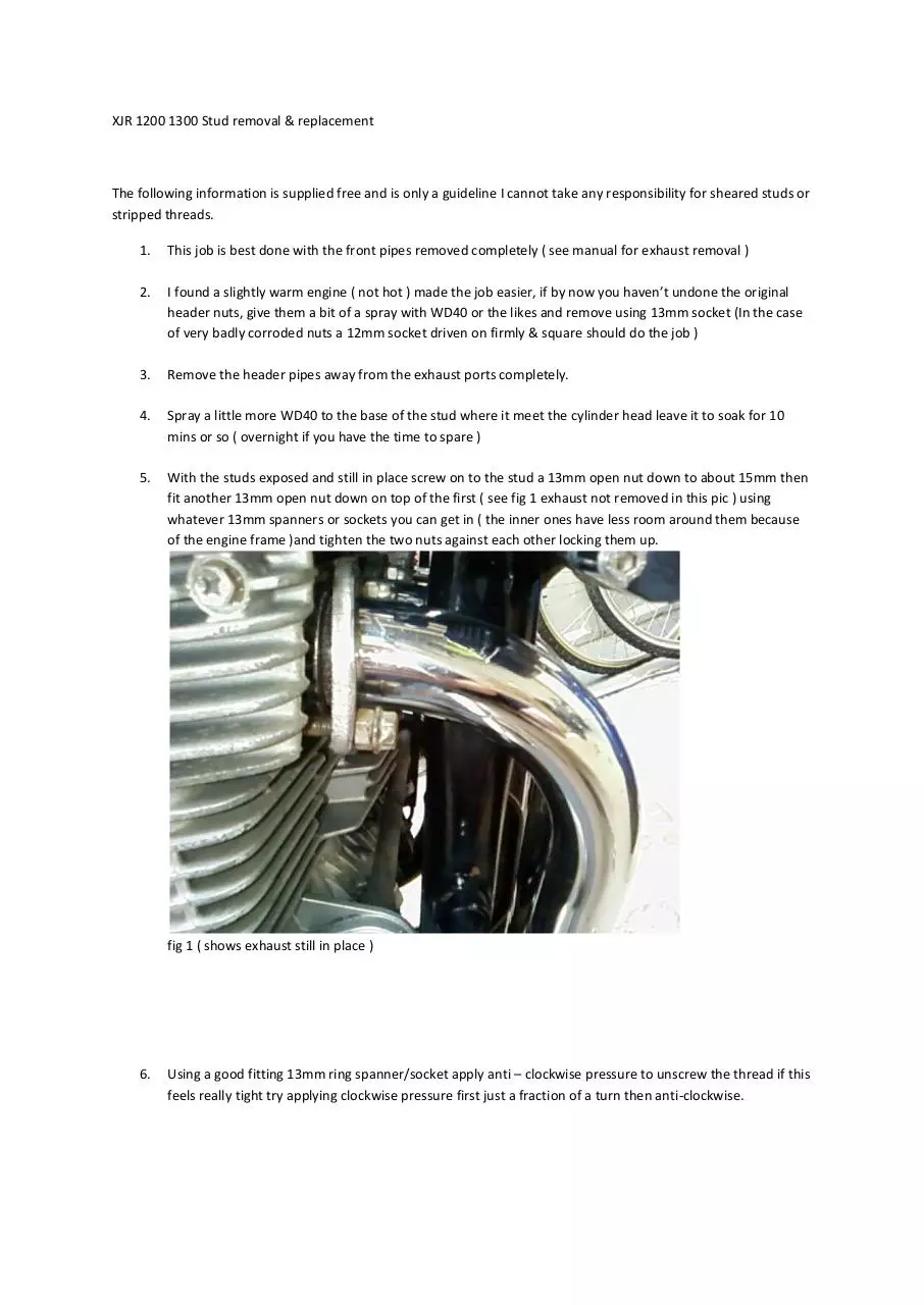 Page 1 of 1, XJR 1200 1300 Stud removal2011