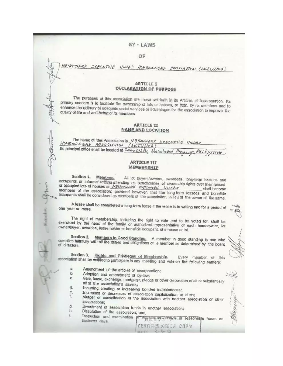 Page 2 of 11, MCEVHOA BYLAWS