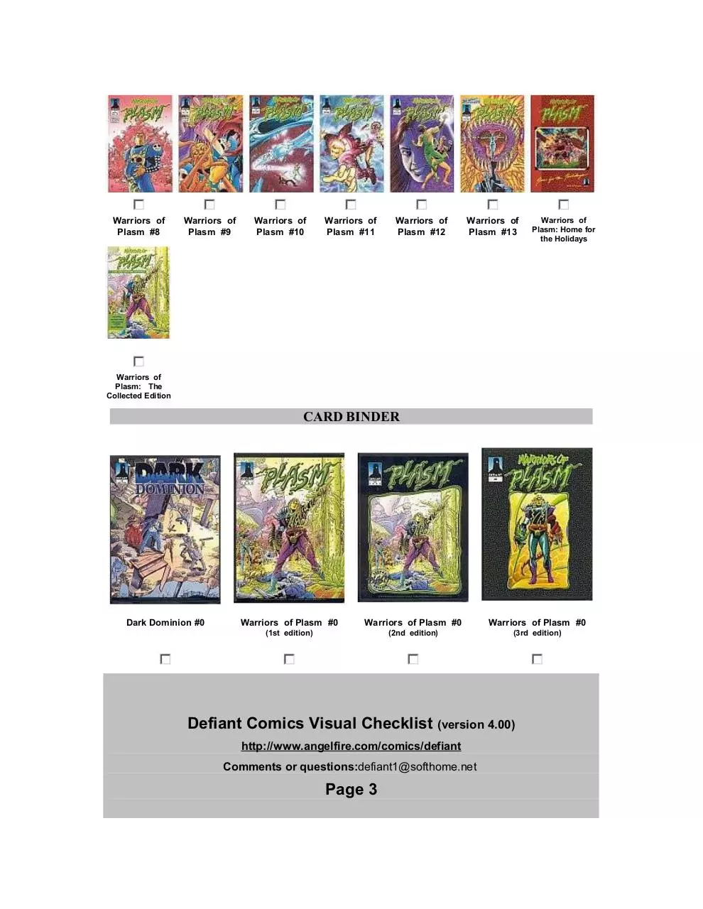 Page 3 of 3, Defiant Comics v400 Checklist