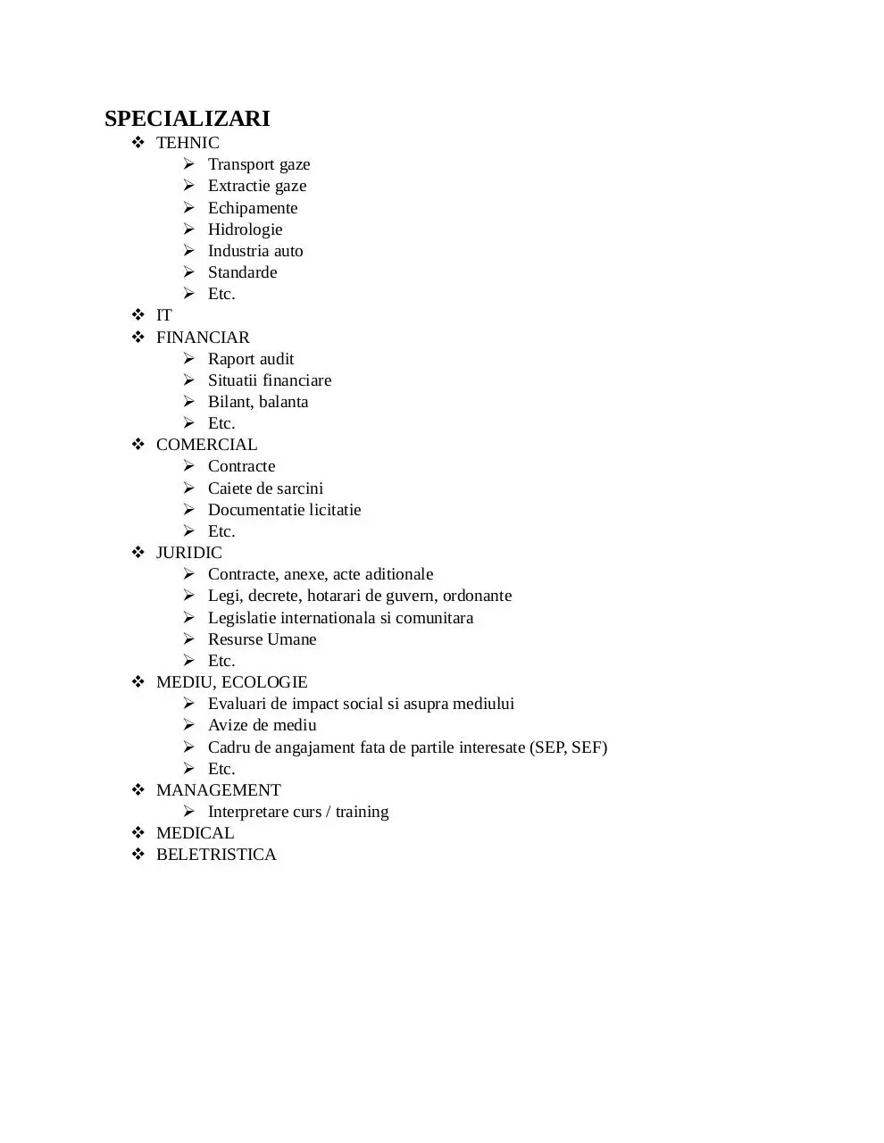 Page 1 of 1, specializari