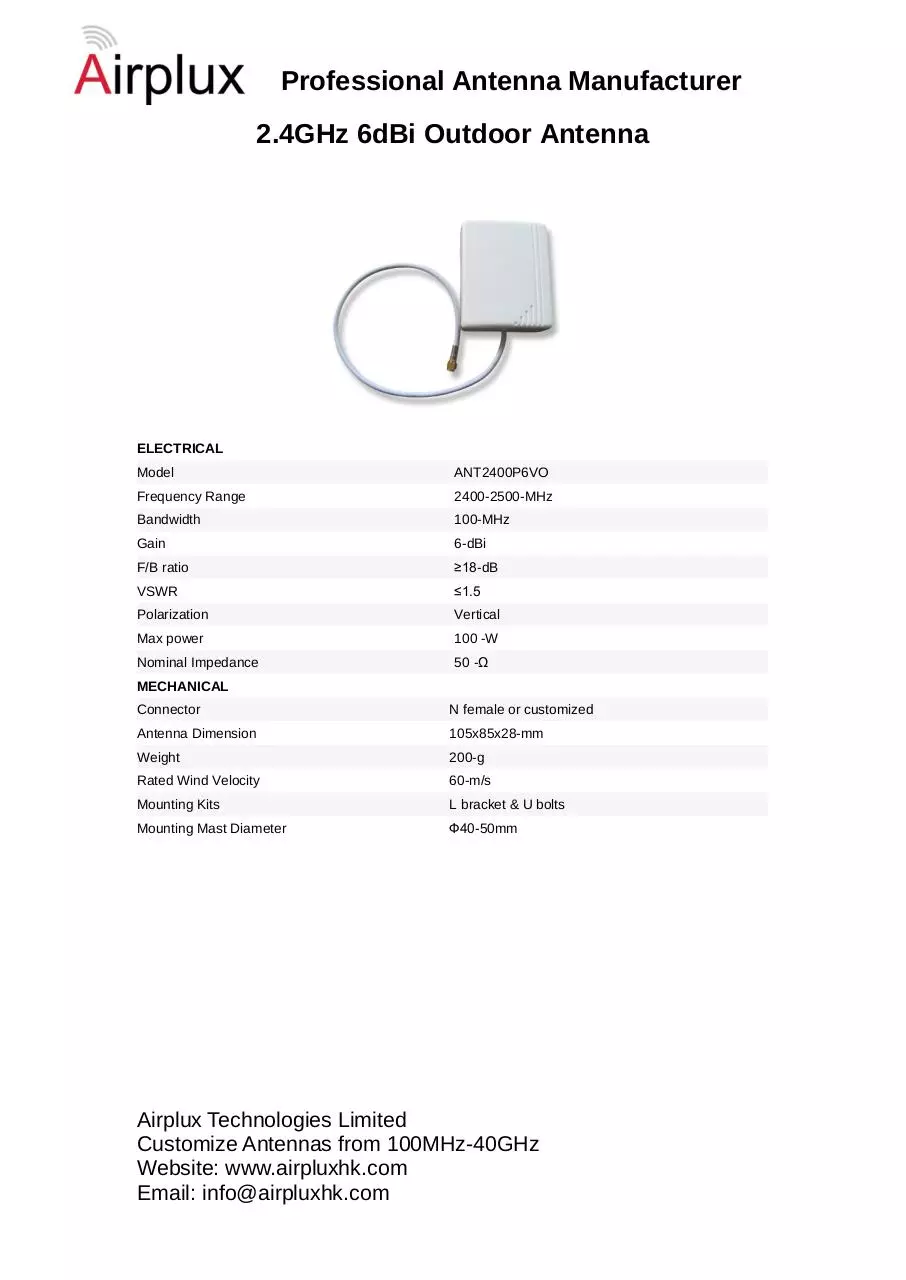 Page 1 of 1, 2.4GHz 6dBi Outdoor Antenna