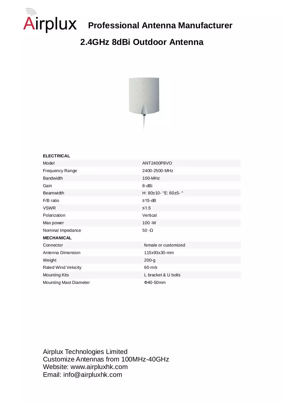 Page 1 of 1, 2.4GHz 8dBi Outdoor Antenna