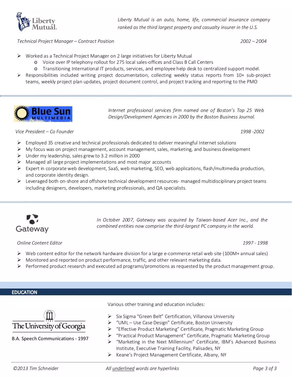 Page 3 of 3, Tim Schneider Resume