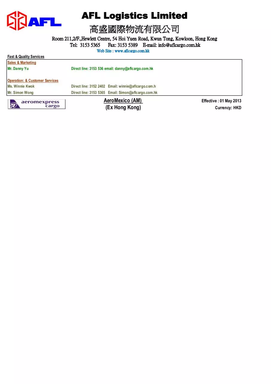 Page 1 of 12, AFL Logistics Limited 2013 05 01