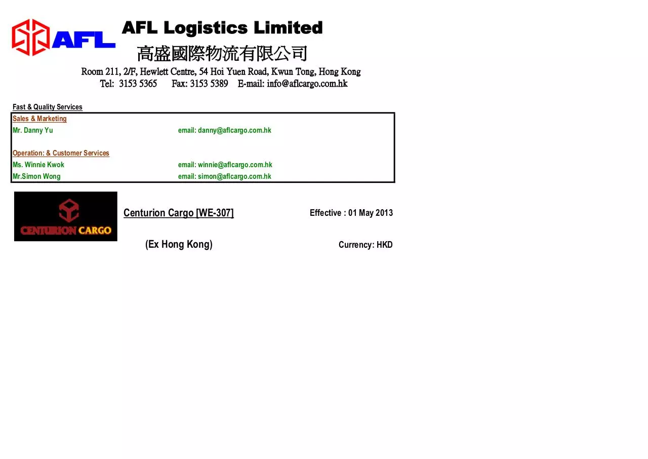 Page 2 of 12, AFL Logistics Limited 2013 05 01