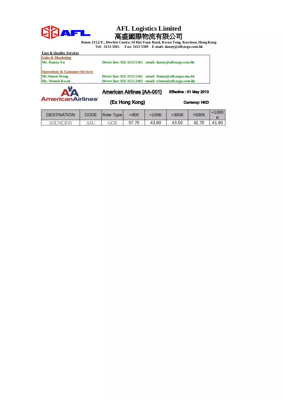 Page 4 of 12, AFL Logistics Limited 2013 05 01