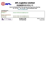 Page 1, AFL Logistics Limited Rate Sheet 2013 05 01