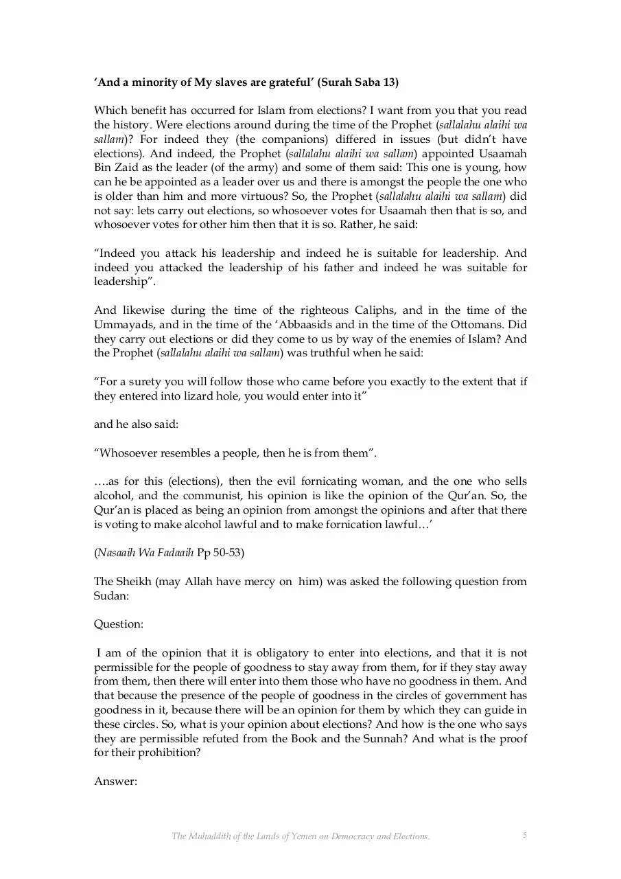 Page 5 of 12, Sheikh Muqbil on Elections