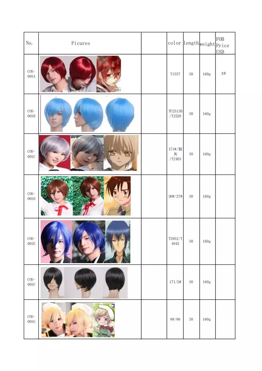 Page 1 of 41, cosplay wig catalog 2