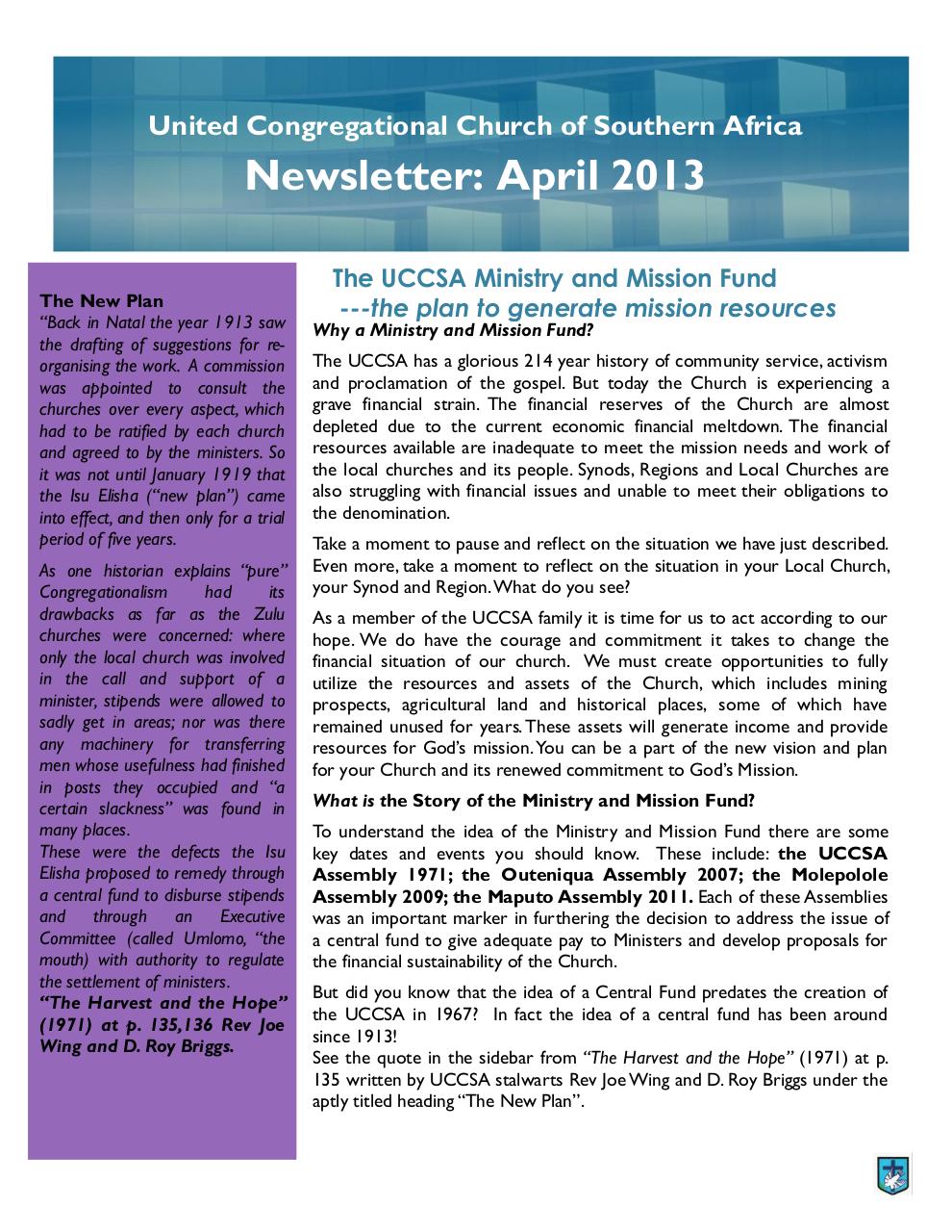 UCCSA Newsletter April 2013.pdf - page 1/15