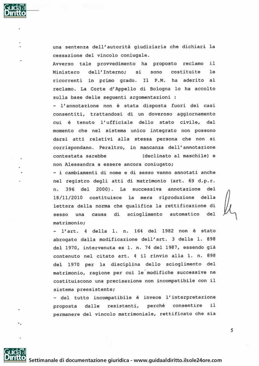Page 5 of 39, Cass. 2013.2.12 variaz.sesso