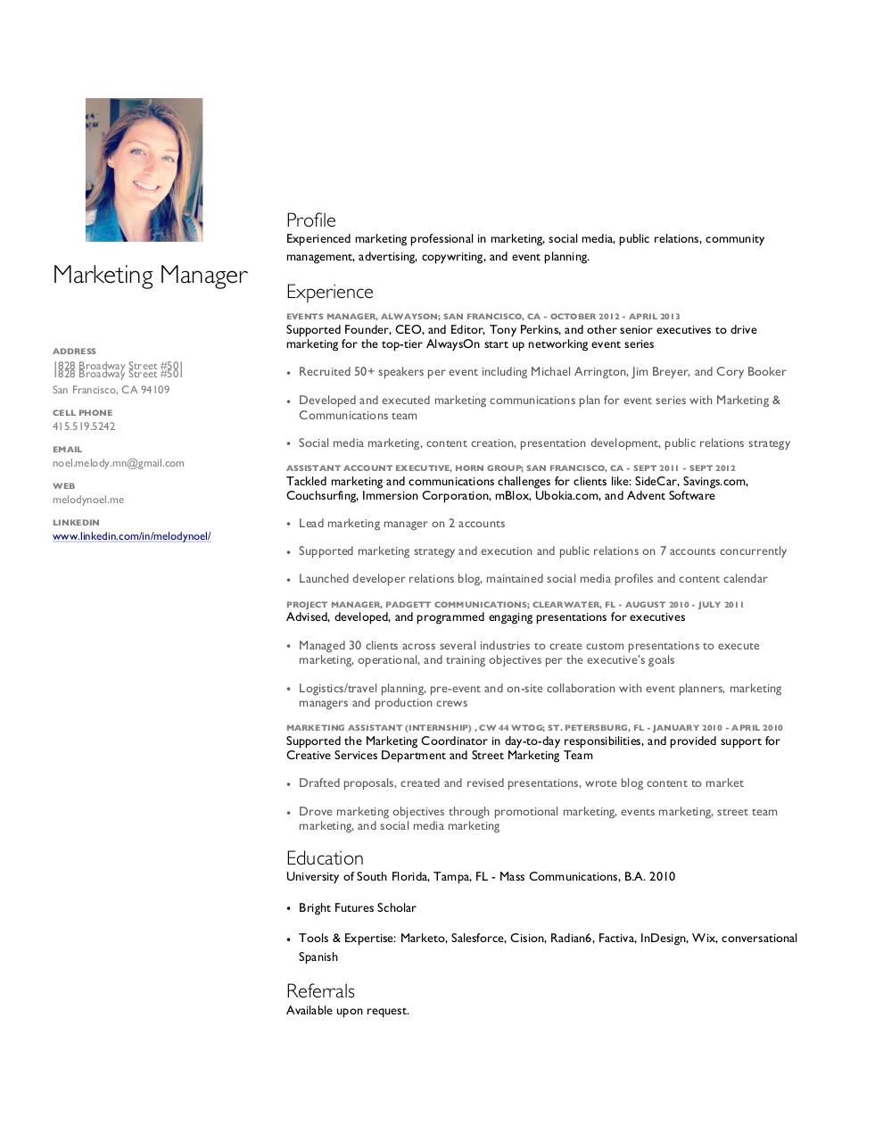 Document preview Melody Noel_Marketing Manager.pdf - page 1/1