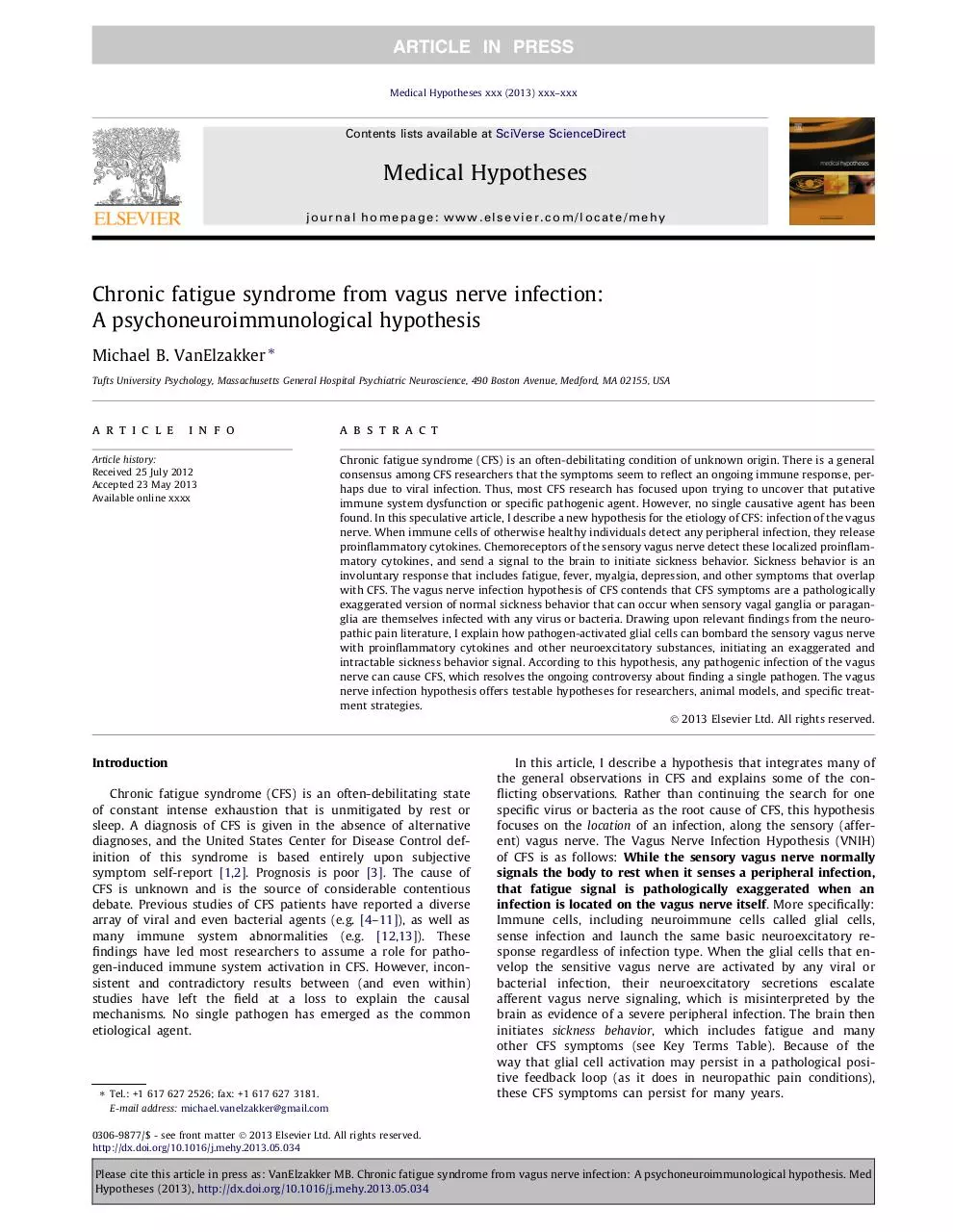 Page 1 of 10, VanElzakker VNIH CFS in press