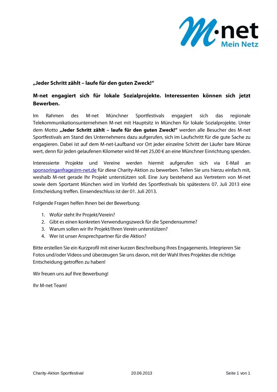 Page 1 of 1, M net Auschreibung Laufe für den guten Zweck