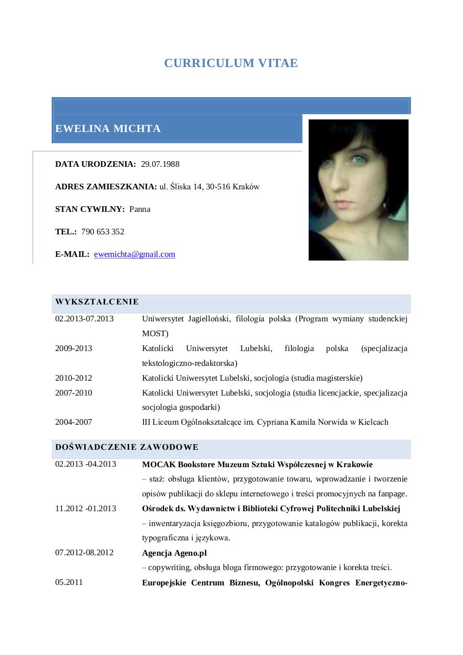 Document preview Ewelina Michta cv..pdf - page 1/2