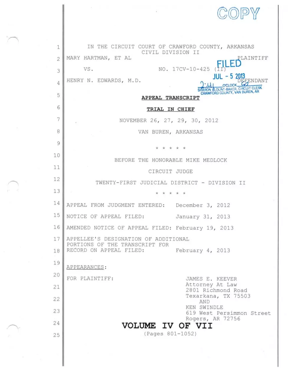 Page 1 of 254, Volume IV of VII