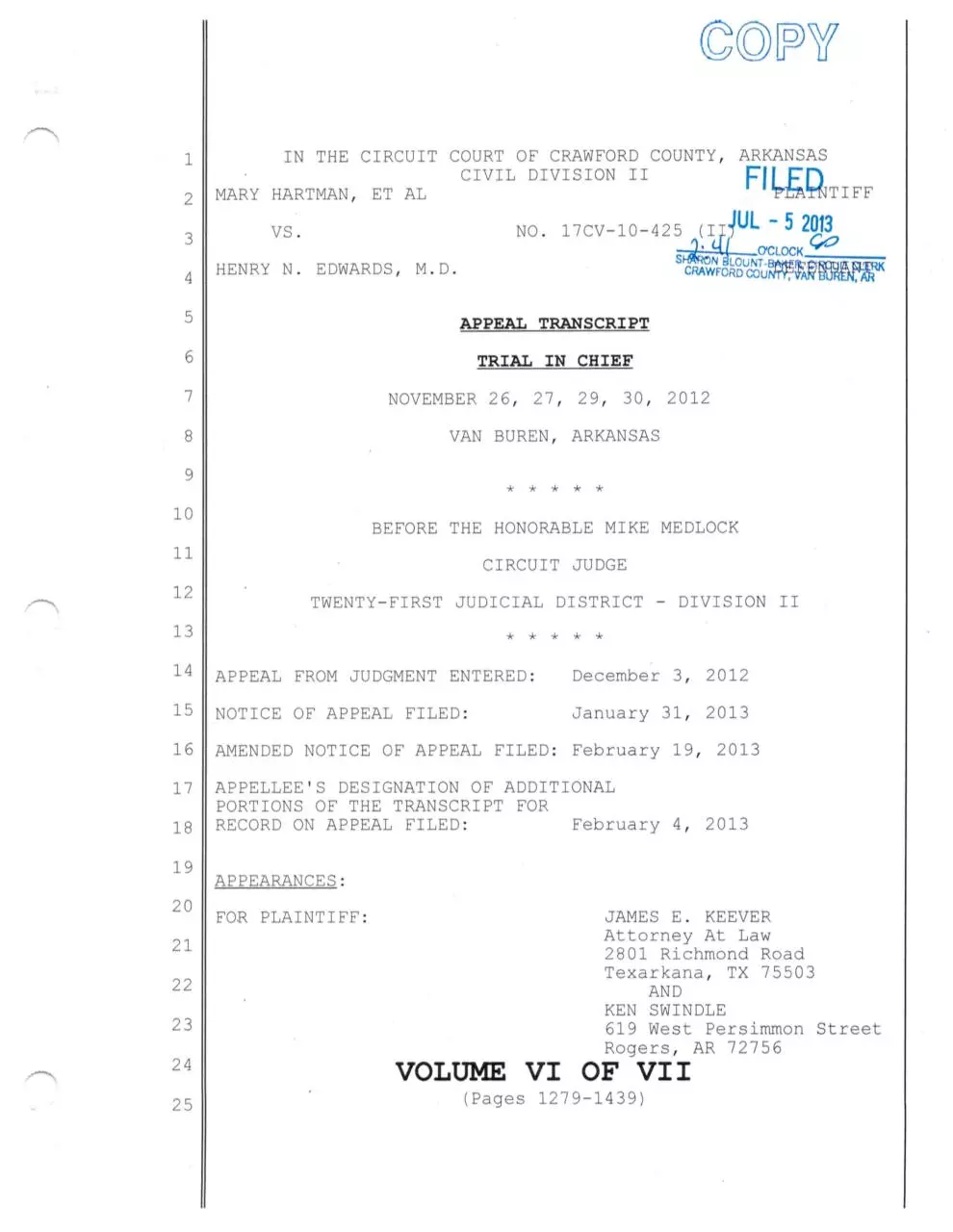 Page 1 of 163, Volume VI of VII